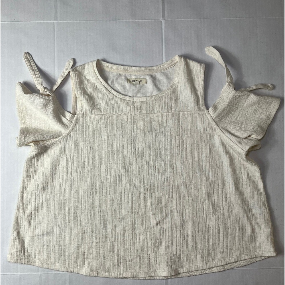 Madewell Womens Blouse Ivory Peekaboo Shoulder Stretch Size Large Textured